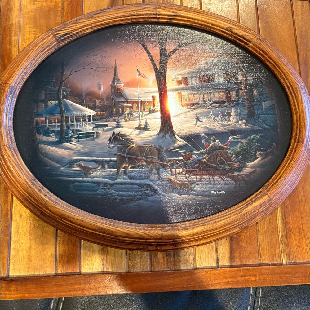 Terry Redlin "Racing Home" Personal Linen Cert of Orig Framed Oval Painting